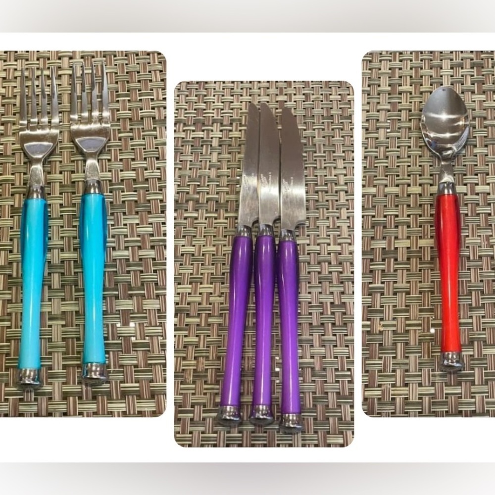Gibson 6 -piece Replacements / Expansion Blue Purple and Red Stainless Flatware